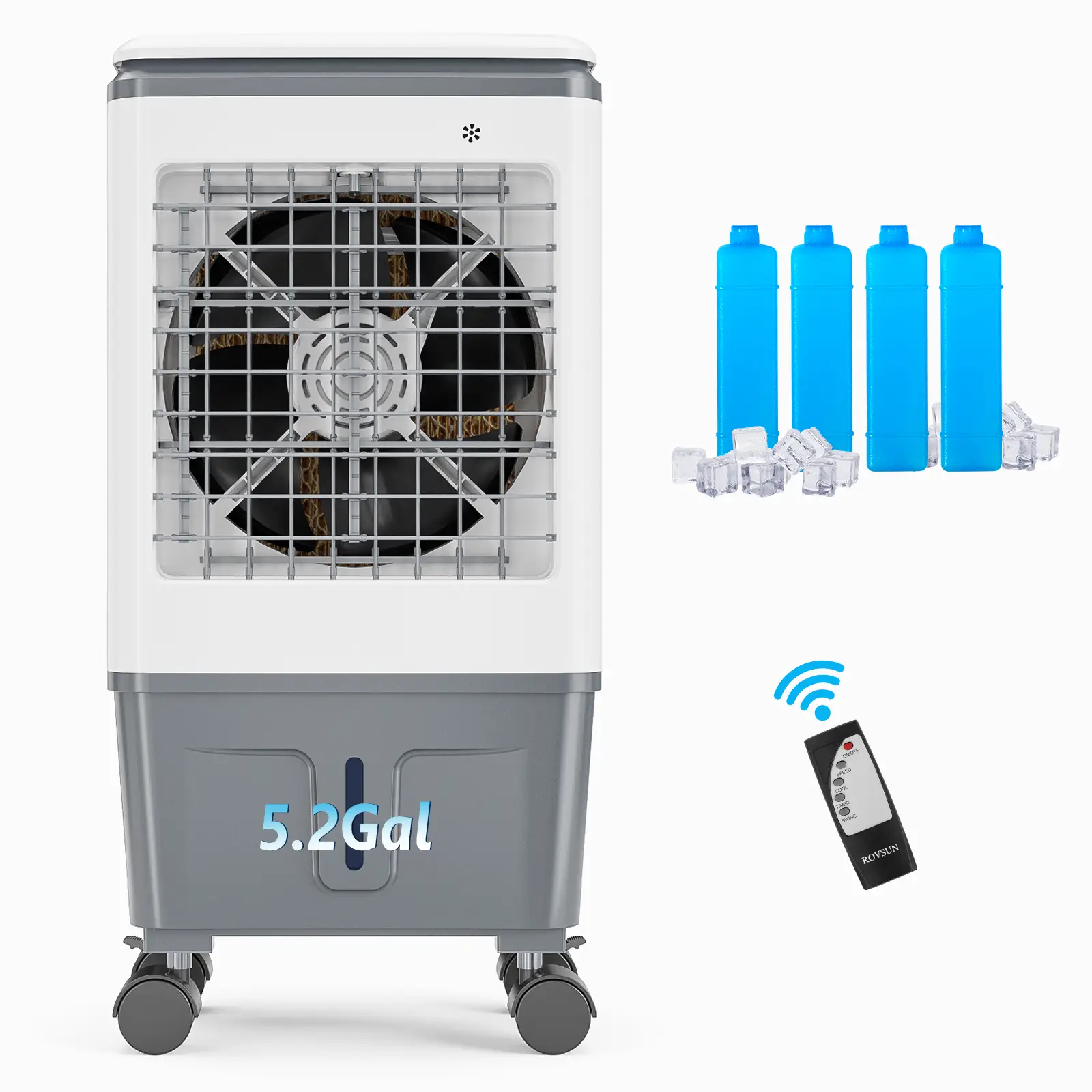 ROVSUN Portable Air Cooler, 5.2/7.9/10.5/13.2/15.8Gal/ Evaporative Swamp Cooler, 3-IN-1 Cooling Fan with Remote Control, 12H Timer & 4 Ice Box, 3 Spee