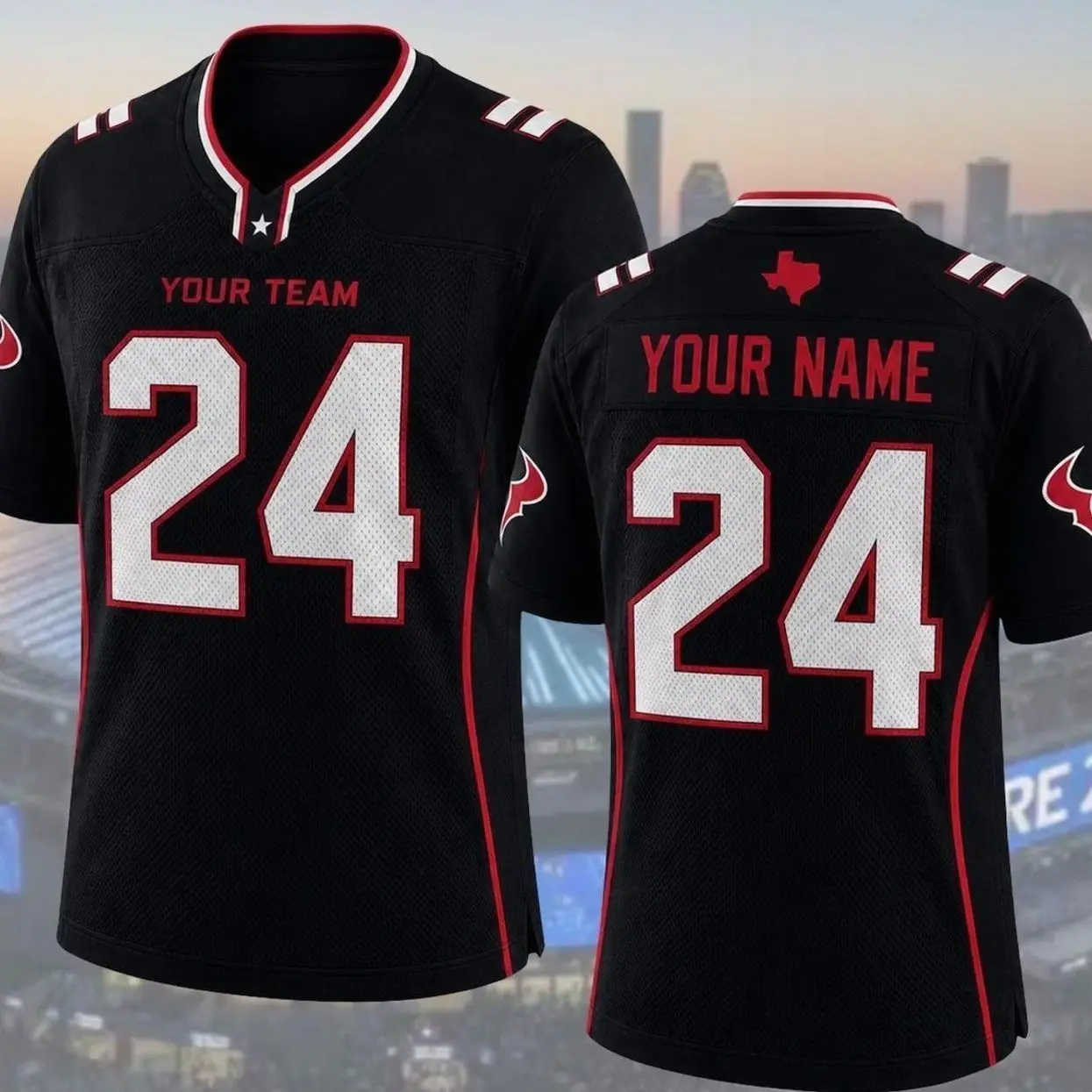Houston Style Football Jersey, Personalized Name Number Shirt, Custom Red Game Day Jersey, Texas Fan Gift, Football Apparel DS3 2GU