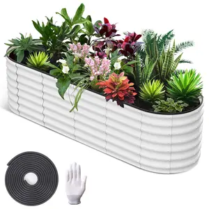 【GARVEE】8x2x2ft Raised Garden Bed,Galvanized Raised Bed,Garden Boxes Outdoor,Open-Ended Base Galvanized Planter,Planter Raised Boxes,Metal Garden Box for Vegetables, Flowers,Rubber Edge,White