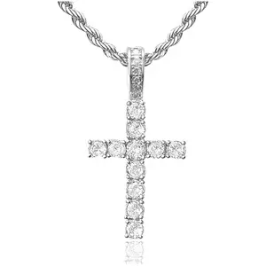 20 Inch Cross Necklace for Women, Silver Plated Pendant Necklace, Diamond Cross Pendant Necklaces,  Cute Trendy  Faith Cross Jewelry Gifts for Women