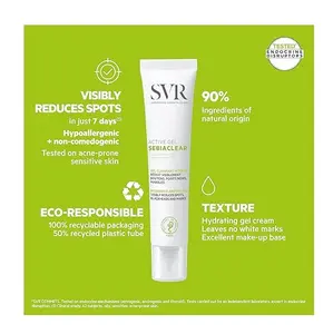 SVR Sebiaclear Active Face Gel Cream With Niacinamide For Oily To Combination Skin Facial Moisturizer To Reduce Blemishes Blackheads And Redness Oil Free Skincare 1.3 Fl.oz