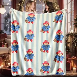 Christmas Paddington Bear Blanket, High-Weight Flannel Fabric, Soft and Warm, Anti-Wrinkle, Easy Clean, Perfect Gift for Anime Lovers, Flannel Throw Blanket