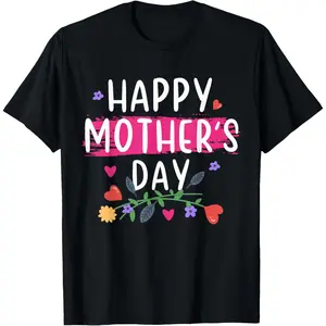 Cotton Short Sleeve  T-Shirt Mother's Day 2025 Happy Mother's Day 2025 For Mom Idea T-Shirt Black Graphic tees