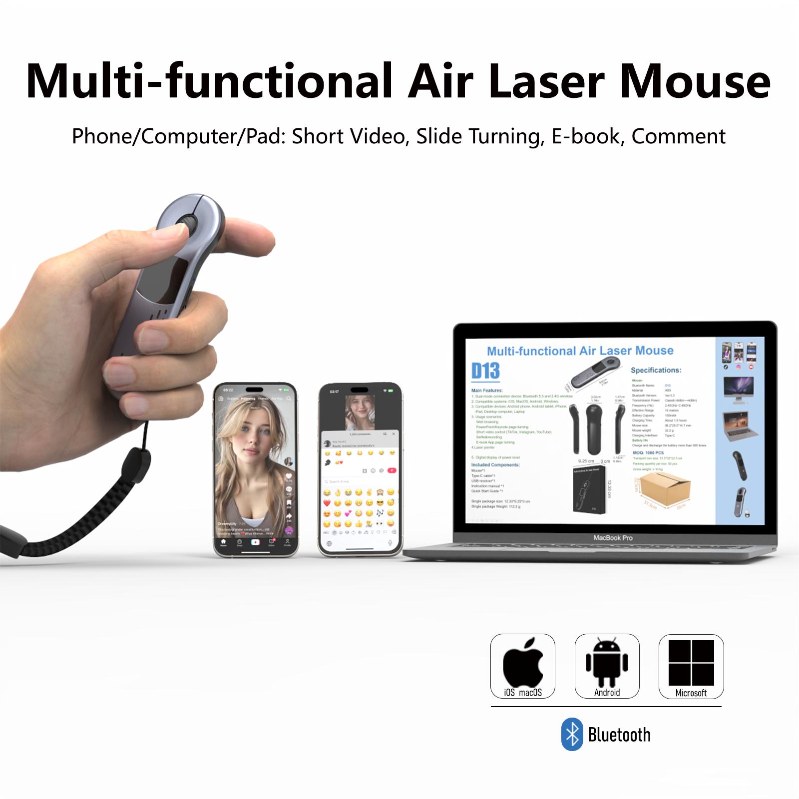 TikTok Scrolling Remote Mouse with Touchpad, Bluetooth Air Mouse with Red Laser, Wireless Video Scroller, E-book Page Turner, Presentation Clicker with USB-A & USB-C Receiver for iPhone, Android, PC, Mac & Tablet | Perfect Father's Day Gift