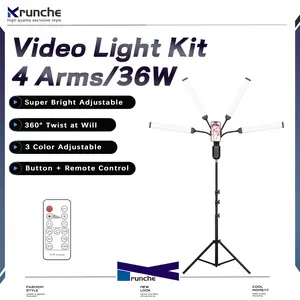 KRUNCHE 4 Arms Live Light 36W Photography LightsRemote Control Beauty Video LED Photography LED Fill Light for Video Recording Make Up Live Streaming