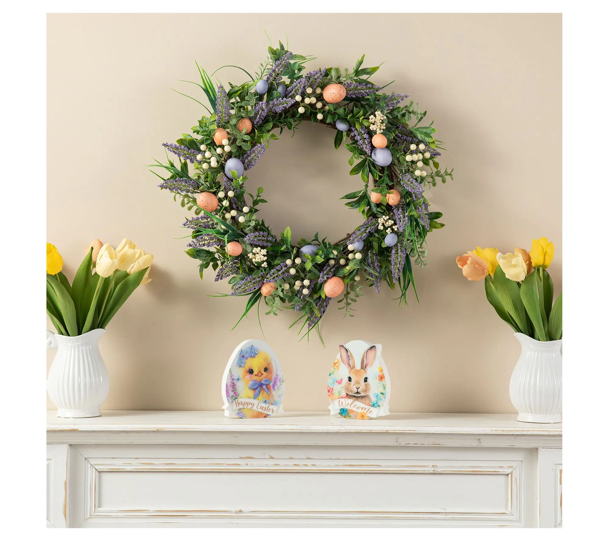 Glitzhome 22"D Easter Eggs and  Lavender Wreath