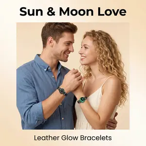 Sun Moon Glow in the Dark Couple Bracelet, Waxed Leather Matching Jewelry, Long Distance Relationship, Romantic Gift For Lovers