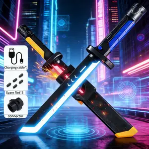 Neon Lightsaber Toy 17.5-inch SparkBlade with Sound Effects Seven-Color Flowing Light Double sword splicing Type-C Charging Perfect for Parties Role-Playing Displays Holiday gifts