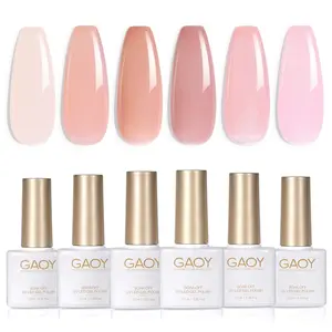 GAOY Pinkish Jelly Nude Pink Gel Nail Polish Set, 6 Transparent Sheer Colors Soak Off UV Light Cure Gel Polish Kit for Salon and Nail Art DIY at Home