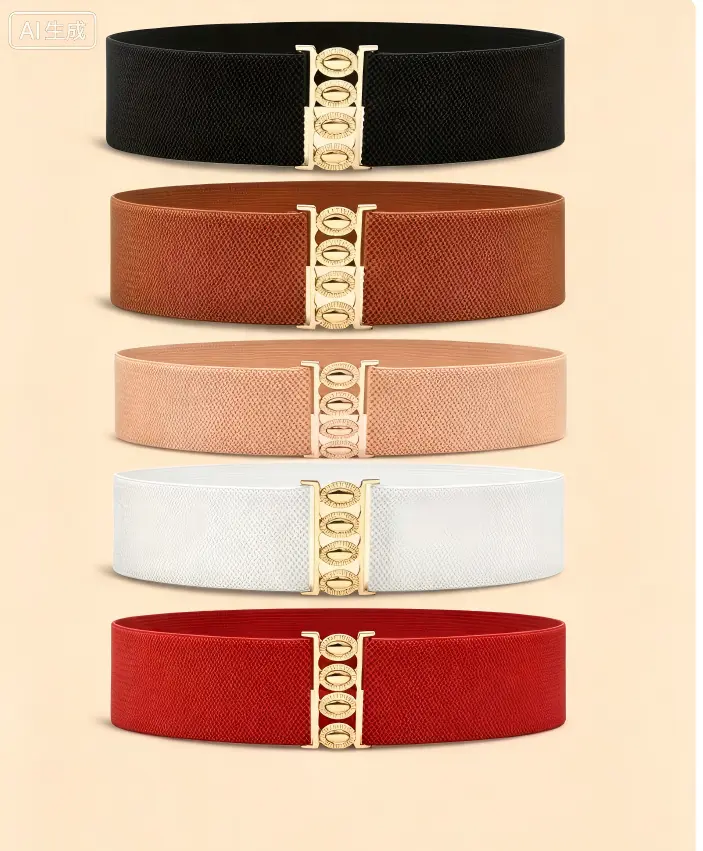 5 Pcs Wide Elastic Waist Belt for Women – Stretchy Cinch Belt with Gold Buckle, Vintage Waspie Corset Belt for Dress Coat, Fashion Waistband Belt Set Black Brown Nude White Red