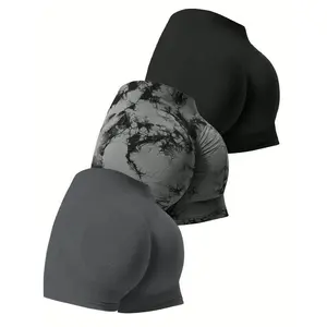 3pcsCombinationBagHighWaistTummyControlSeamlessShortsSet,FitnessYogaButtLiftingWorkoutShorts,FashionBasicSolidColorAndTieDyeSportswearGymLeggingsGymclothes