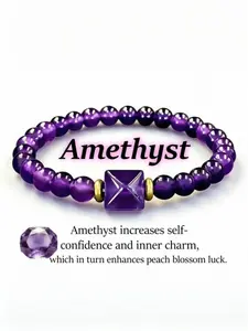 Amethyst Pyramid Beaded Bracelet - Boost Confidence & Inner Charm, Attract Love & Peach Blossom Luck