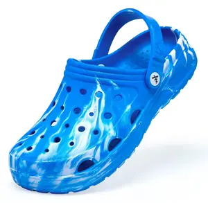 Blue White Marble Chunky Platform Clogs, Unisex EVA Slip On Hole Shoes Adjustable Strap Non Slip Casual Garden Beach Walking Sandals