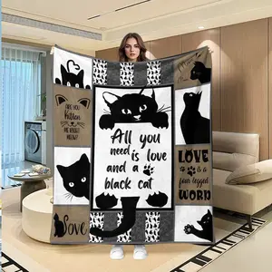Healing Plaid Cat Quote Flannel Cozy Blanket, Soft Skin-Friendly Cat Lover Bed Sofa Nap Warm Cover, Creative Digital Print Throw