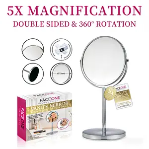 5X Magnification Tabletop Makeup Mirror With Double Sided & 360° Rotation，Makeup Mirror Portable Handheld for Dressing Table Desk Bathroom Bedroom Travel