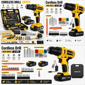Cordless Brushless Impact Drill，Power Tool for Home Repairs & DIY Projects，136 pieces set, 1-battery set, 2-batteries set, 3 options available Drill High-Torque