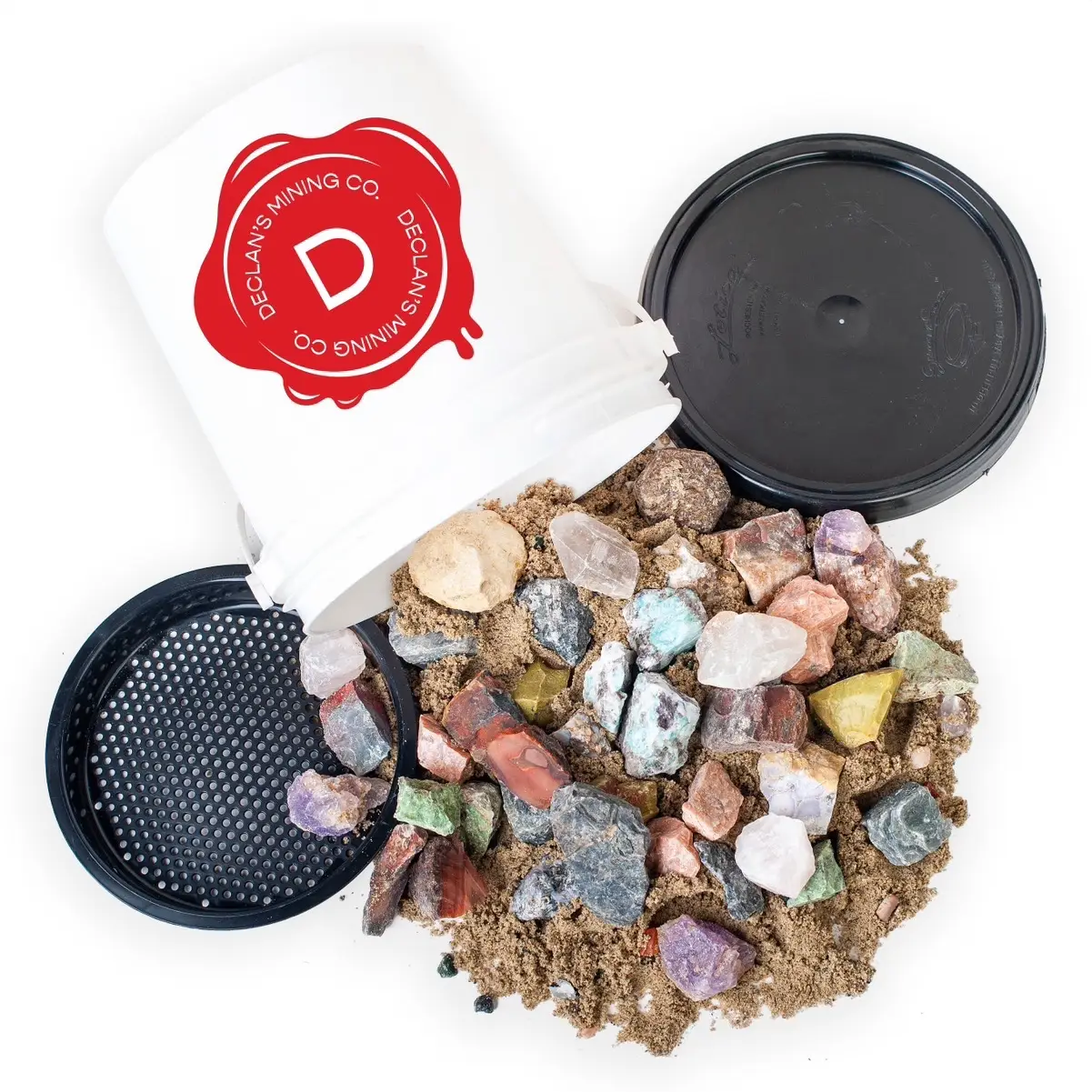 Declan’s Gallon Raw Bucket - Raw Stones with confetti sand. Includes identification chart