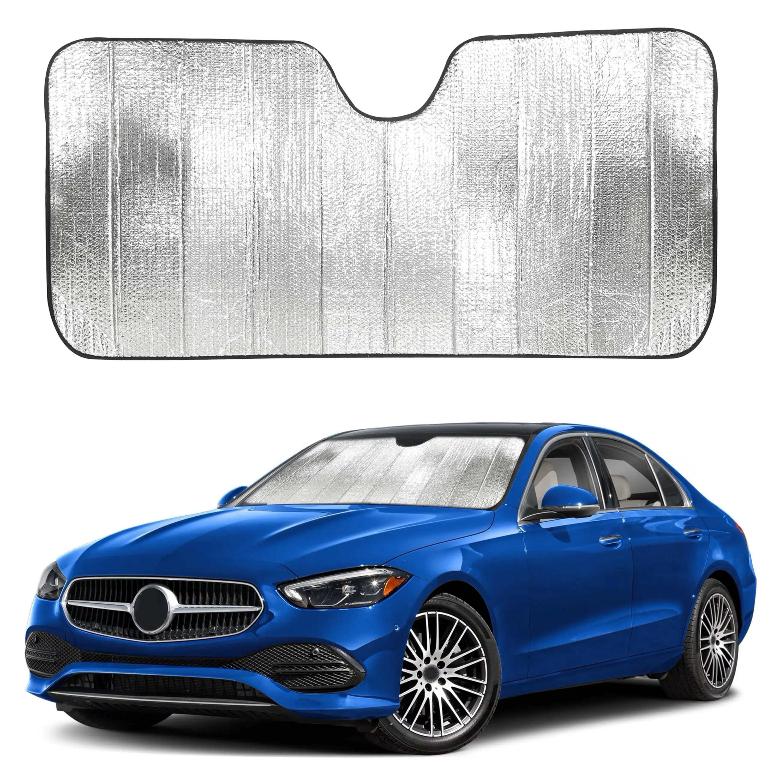 EcoNour Accordion Windshield Sun Shade - 56"x26" Fit, Metal Reflective Material, Buckle-Mounted Sunshade Visor, UV Block, Car Sun Protection, Dashboard Guard, Easy Install, Cooler Cabin, Manufacturer Warranty, Daily Driving