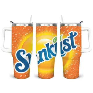 Sunkist Orange Soda Tumbler 40oz With Handle & Straw, Insulated Stainless Steel Travel Mug, Cute Orange Aesthetic Cup, Sparkly Soda Inspired Drinkware, Tiktok Viral Glitter Cup For Coffee, Iced Drinks & Gifts