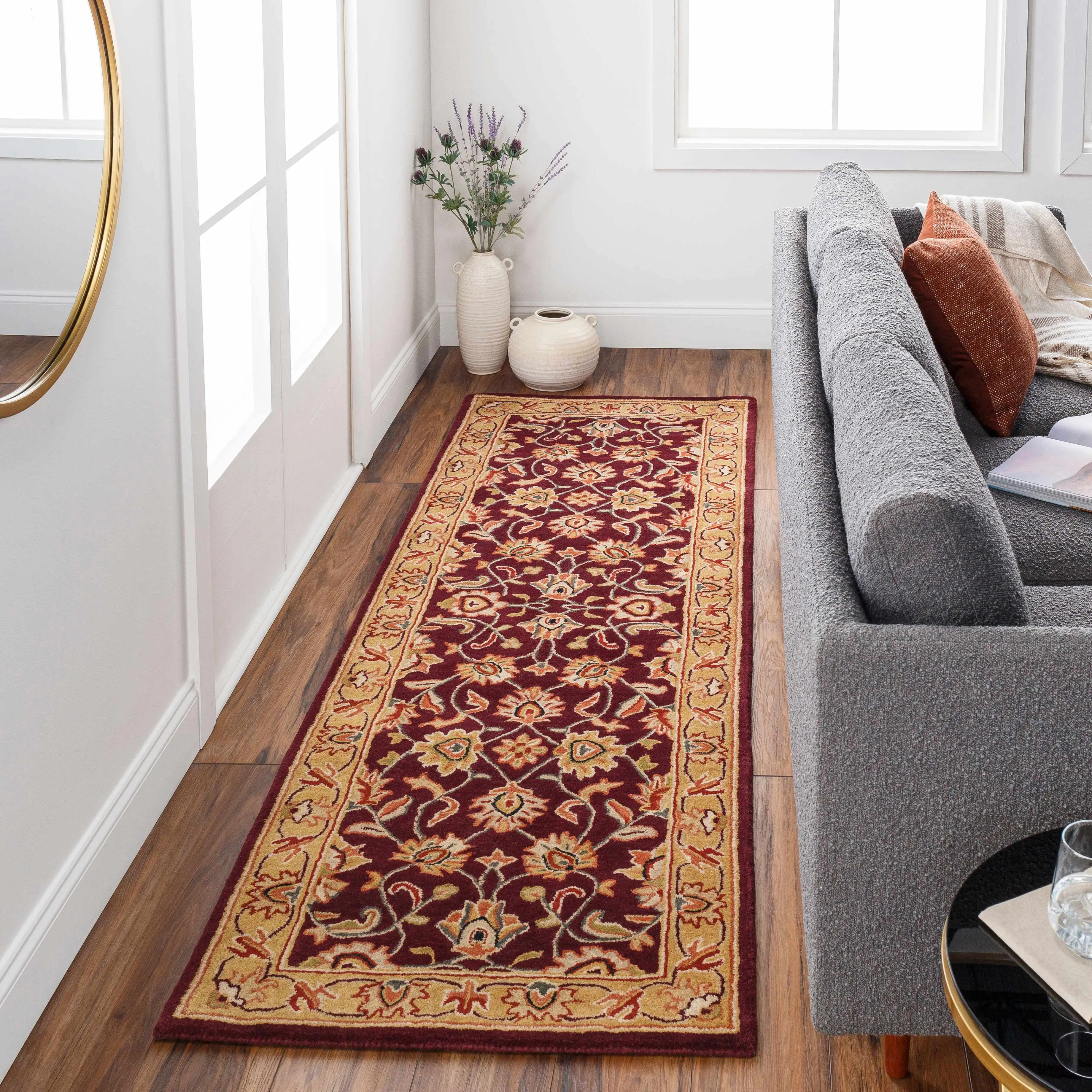 Cherryfield Burgundy Rectangle 1024 Wool 1-Piece Area Rug, Indoor Wool Fabric Rug for Living Room