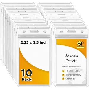 - Vertical ID Badge Holders - 2.25x3.5 Inch, 10 Pack - Clear Name Card Protector with Zipper -  Badges for Work, Conferences, Offices, Schools & Events - Bulk Nametag Holders