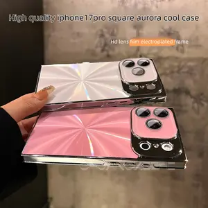 High-quality Square Aurora Electroplated Frame Case for iPhone 17 Pro Max 16 15 14 13 with HD Lens Protector & Crystal-Clear Camera Protection Casing Cellphone Protective  Smartphone Cover
