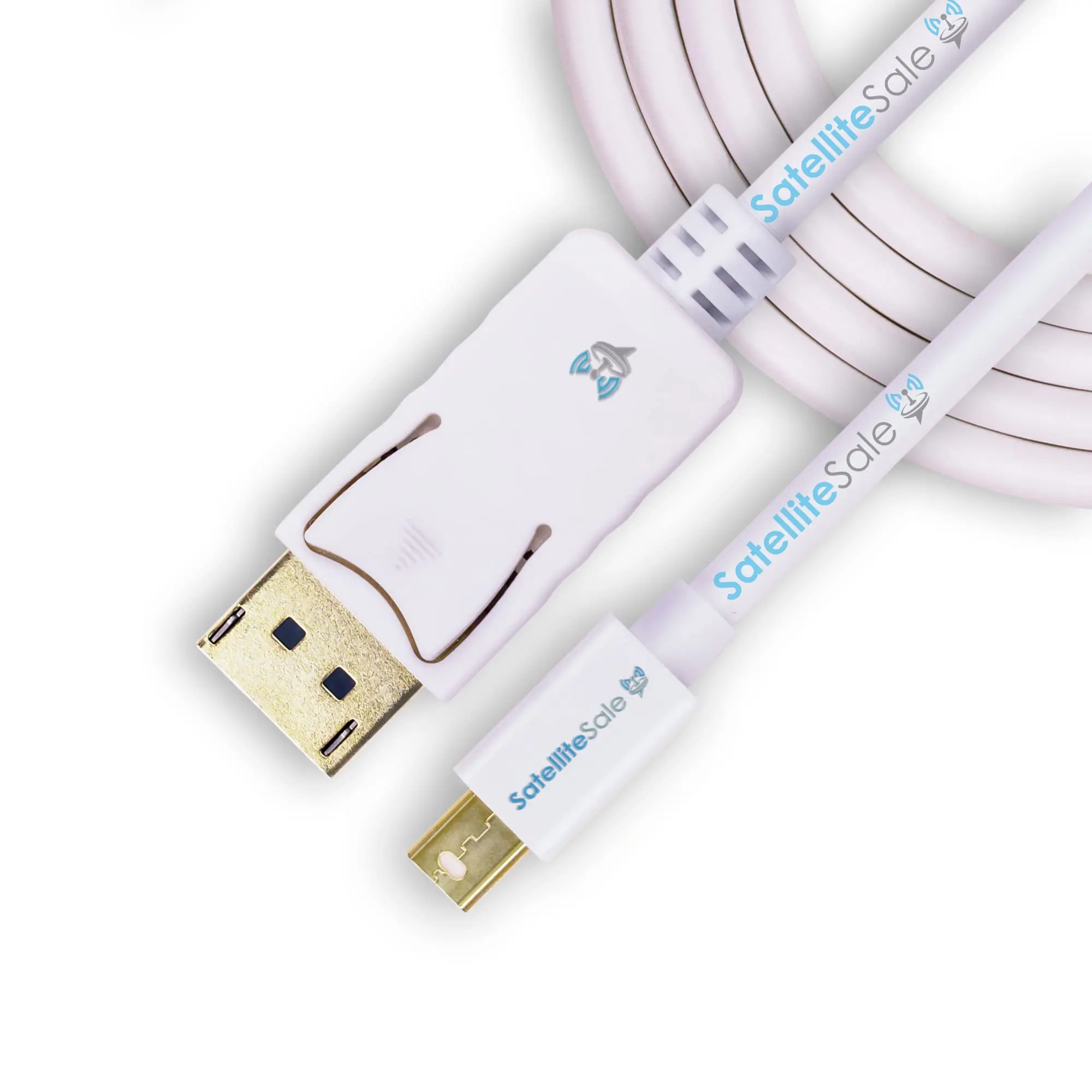 SatelliteSale Mini DisplayPort to Display Port DP Cable Male to Male 4K/30Hz 8.64Gbps Universal Wire PVC White Cord 3 feet