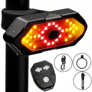 USB Rechargeable Bicycle Rear Light with Remote Control, Turn Signals, Waterproof Safety Warning & Bike Alarm for Night Riding