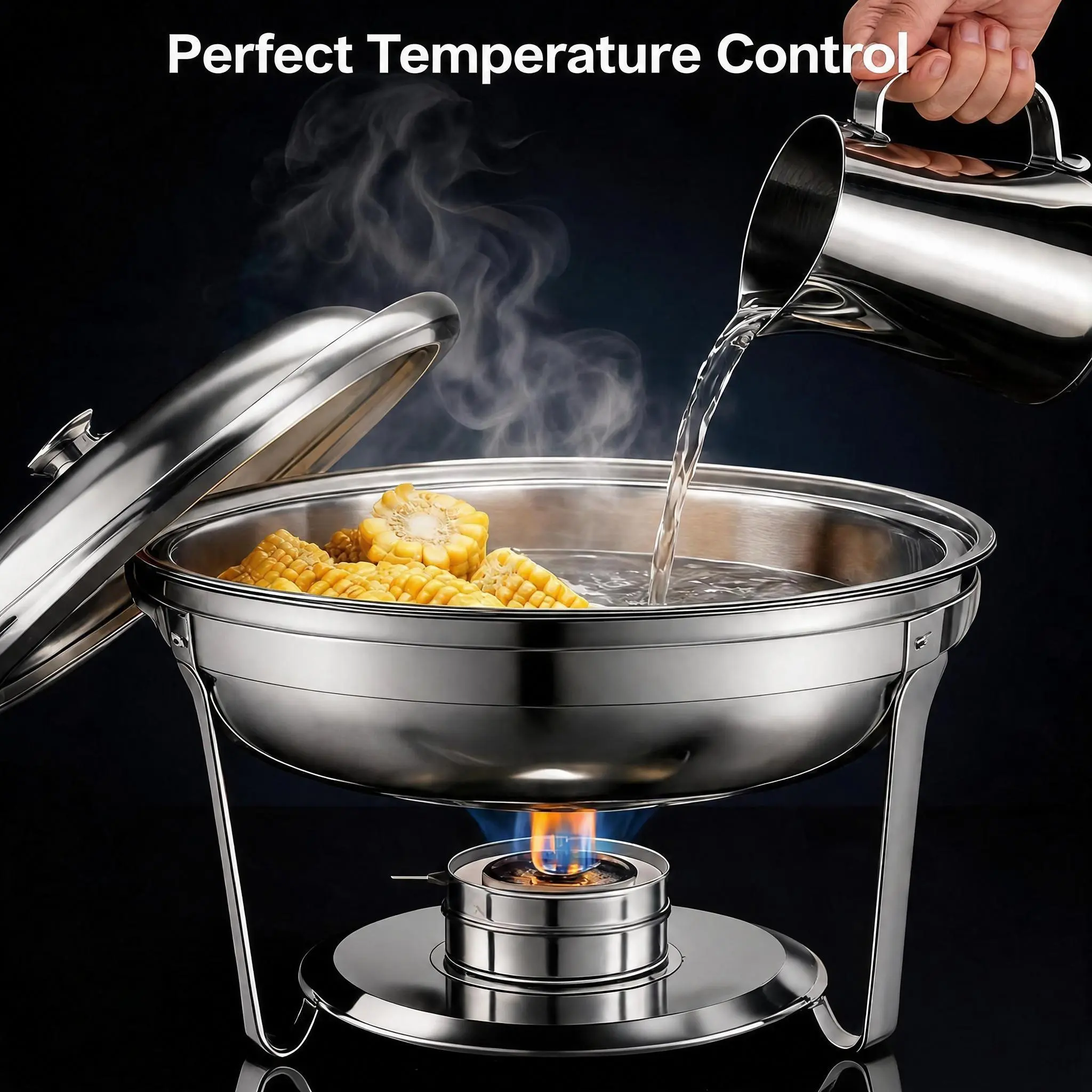 【DealsForYouDays】Professional Stainless Steel Chafing Dish 5QT Round Buffet Server & Warmer Rust Resistant Casserole Cooking Container 2 4 or 6 Pack Options