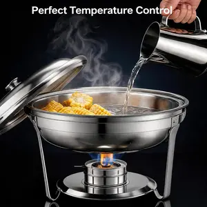 【DealsForYouDays】Professional Stainless Steel Chafing Dish 5QT Round Buffet Server & Warmer Rust Resistant Casserole Cooking Container 2 4 or 6 Pack Options