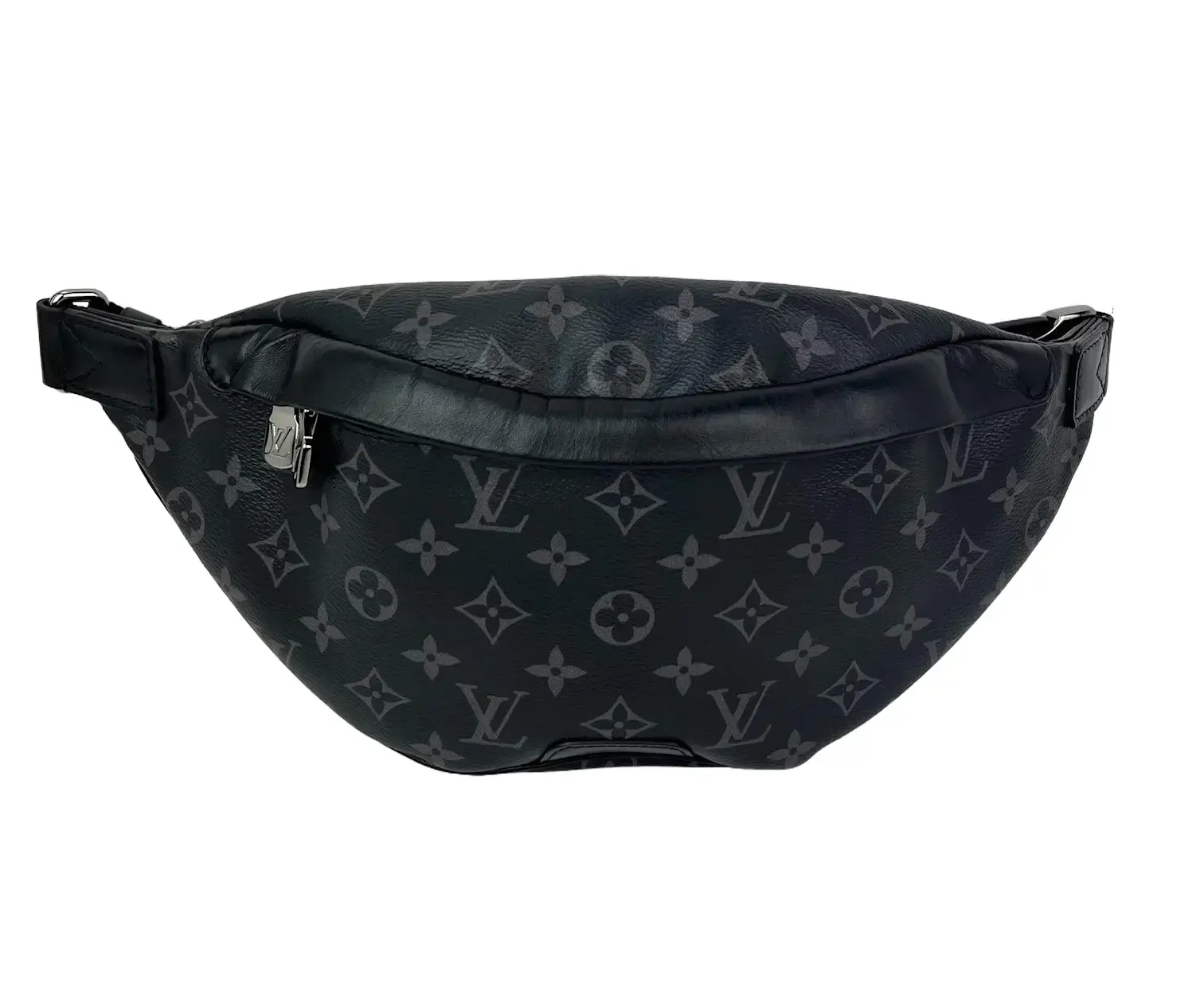 Pre-owned Louis Vuitton canvas Belt Bags 100% Authentic Monogram Eclipse Belt Bag Silver Crossbody Sling Bag with NFC Tags, Zip Closure