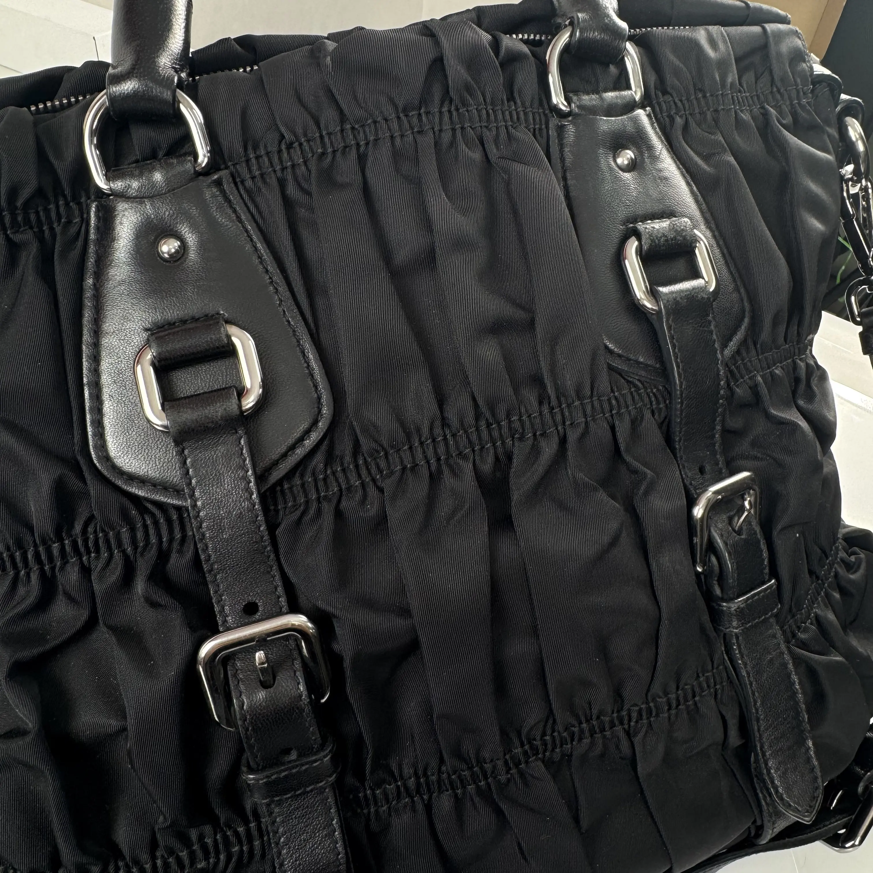 Pre-owned PRADA Nylon Tote Bags Tessuto Gaufre Black Large Tote