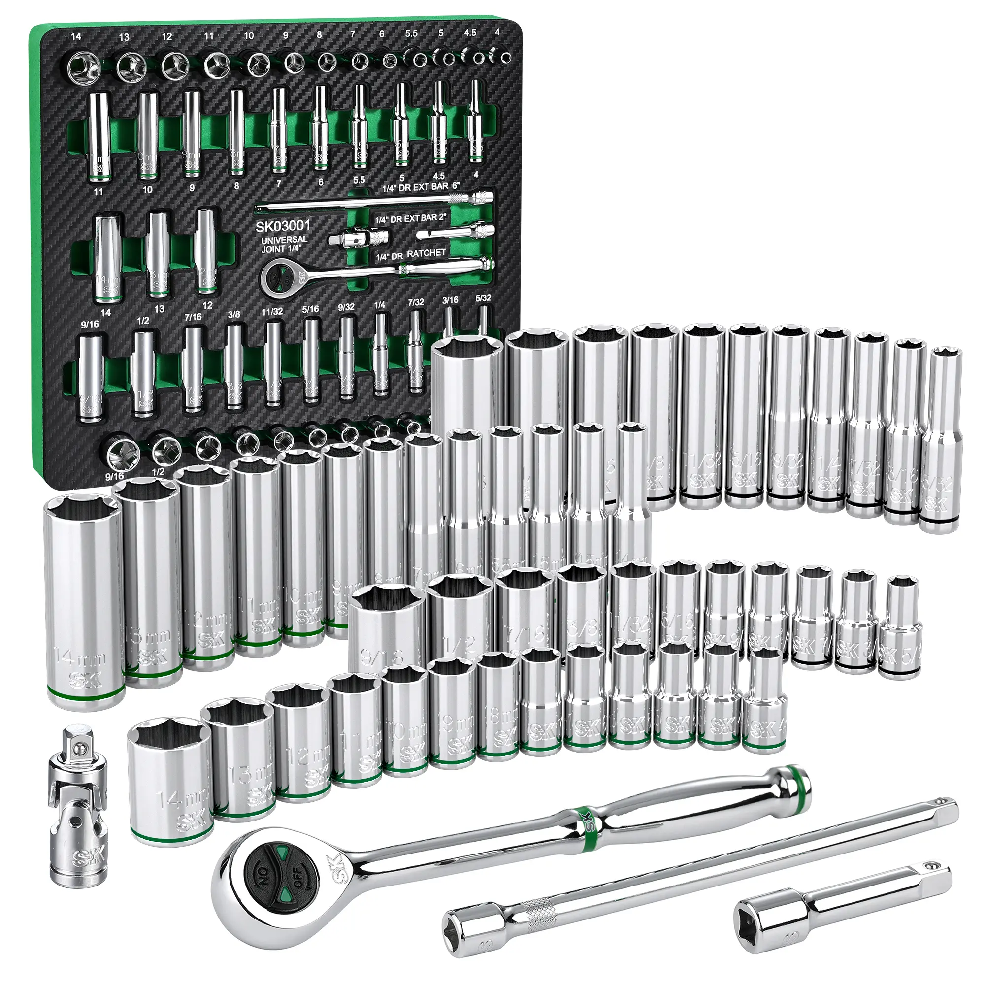 #fathersdaygift SK 1/4" Drive Socket Set with 160-P Ratchet, 52-Piece, SAE & Metric, SuperKrome Finish, Premium CR-V Construction, with EVA Foam Tool Organizer