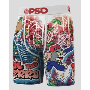 PSD Mens Tom and Jerry - Trap Boxer Brief - Standard Length 7 Inch Inseam, Soft and Breathable Poly Blend Fabric