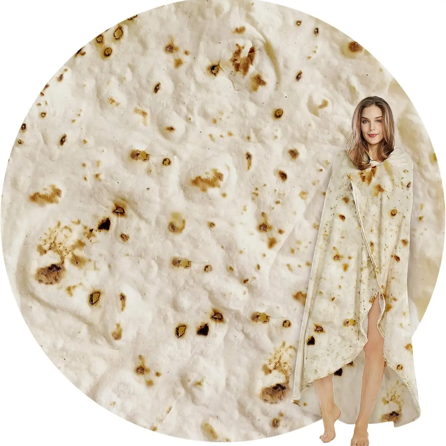 Mexican Tortilla Blanket, Soft Round Bed Blanket, Throw Blanket, Blanket Gifts, All-Season Use for Sofa, Bed, Travel, Dorm, Car, Ideal Gift