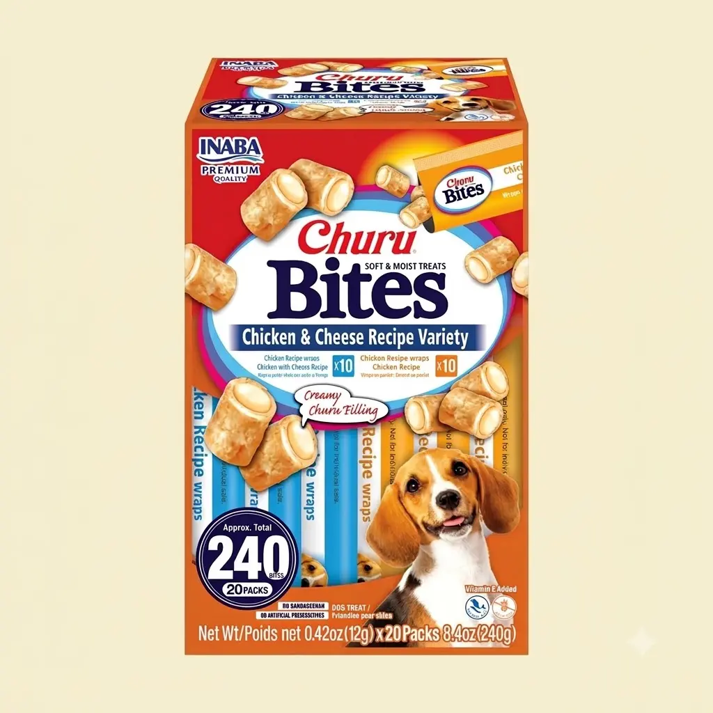 INABA Churu Bites For Dogs Soft Chewy Dog Treats 0.42 oz 20 Tubes Chicken Cheese Variety Box Pill Hiding Pet Snacks