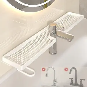 Carbon Steel Bathroom Organizer - 19.7x4.3in Luxury Minimalist No-Drill Vanity Counter Storage Rack, Moisture-Proof Anti-Mold Home Accessory for Skincare & Toiletries (Not Suitable for Circular Pools; Check Compatible Faucets on Details Page)