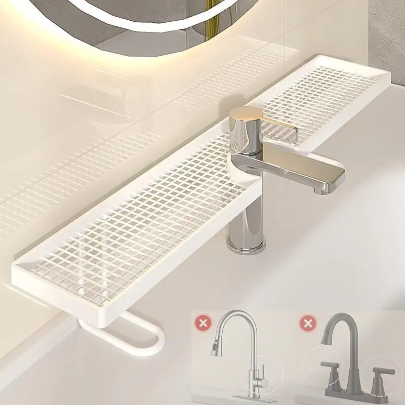 Carbon Steel Bathroom Organizer - 19.7x4.3in Luxury Minimalist No-Drill Vanity Counter Storage Rack, Moisture-Proof Anti-Mold Home Accessory for Skincare & Toiletries (Not Suitable for Circular Pools; Check Compatible Faucets on Details Page), Storage Org