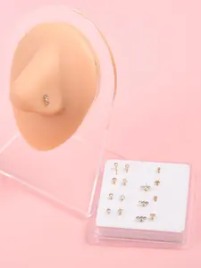 Women's Elegant Rhinestone Decorated Nose Studs, Heart & Star Design Nose Studs with Storage Box, Fashionable Body Jewelry for Women & Men, Trendy All-match Jewelry for Gift, Body Jewellery