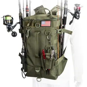 Fishing Backpack Tackle Bag, Fishing Backpack with Rod Holders Large Storage Fishing Tackle Box Backpack, Fishing Rod Bag for Carrying Fishing Gear and Equipment, Fishing Gifts for Men