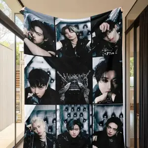 SKZ K Pop Member Fleece Blanket South Korean Idol Inspired HD Print Throw Blanket Ultra Soft Warm Cozy Unisex Blanket for Sofa Couch Bed Dorm Movie Napping Camping Birthday Christmas Gift