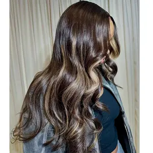 Body Wave Brown Highlight Human Hair Lace Front Wigs 13X6 Transparent Lace Pre Plucked Highlight Ombre Colored Lace Frontal Wig Human Hair For Woman 180% Density