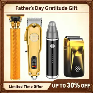 【Father's Day Gratitude Gift】4-in-1 Professional Barber Kit for Men | Hair Clipper, Beard Trimmer, Foil Shaver & Nose Trimmer | Cordless Rechargeable Grooming Set