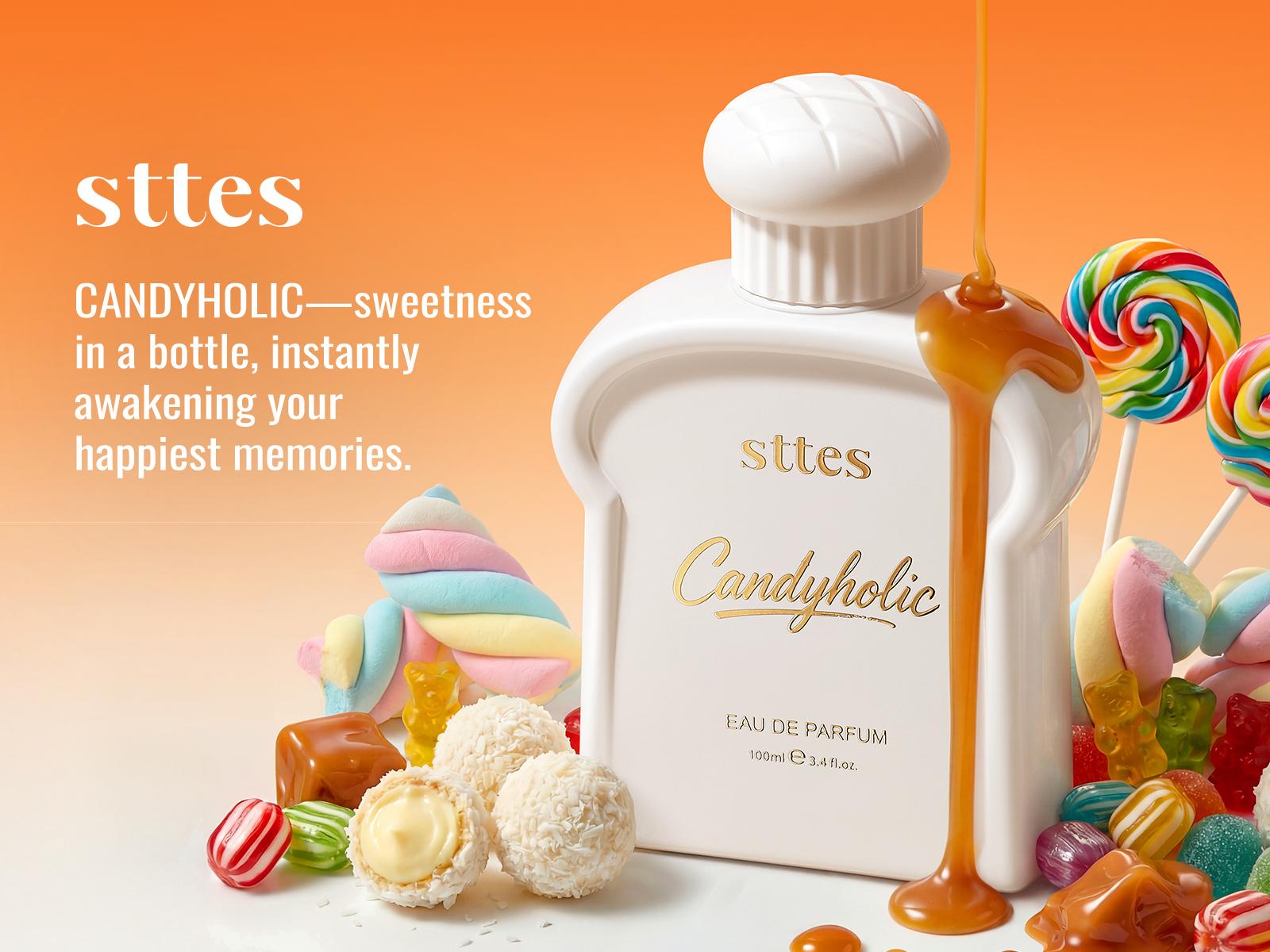 Sttes Candyholic Eau de Parfum for Women 3.4 Fl Oz / 100ml – Sweet Candy Perfume with Cotton Candy, Butterscotch & Vanilla, Candyholic Gourmand Fragrance, Long Lasting Women's Perfume Gift