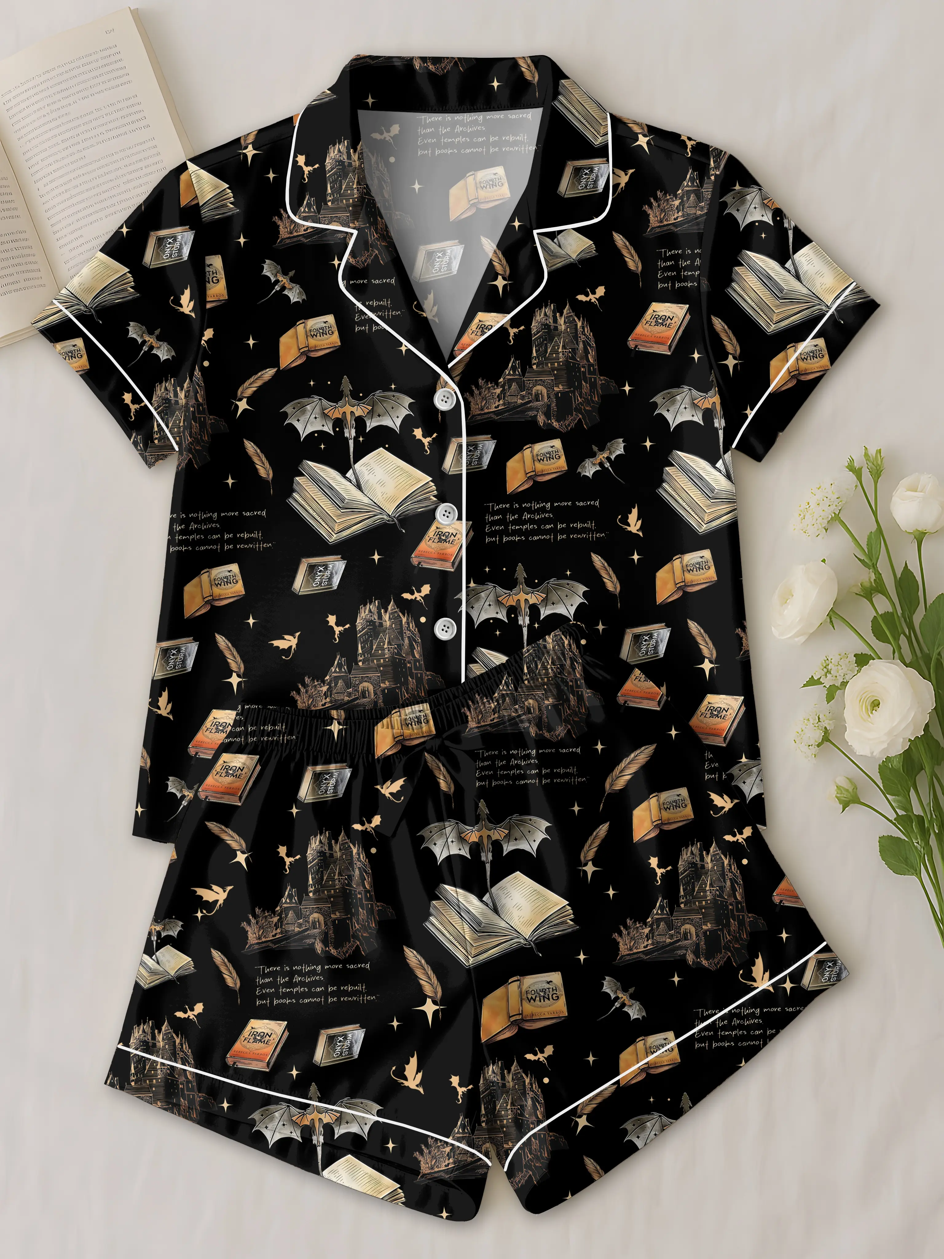 Bookish Castle Pajama Set, Cozy Book Lover Sleepwear, Romantasy Nightwear, Fantasy Pajamas Gift for Readers, BookTok Pajamas