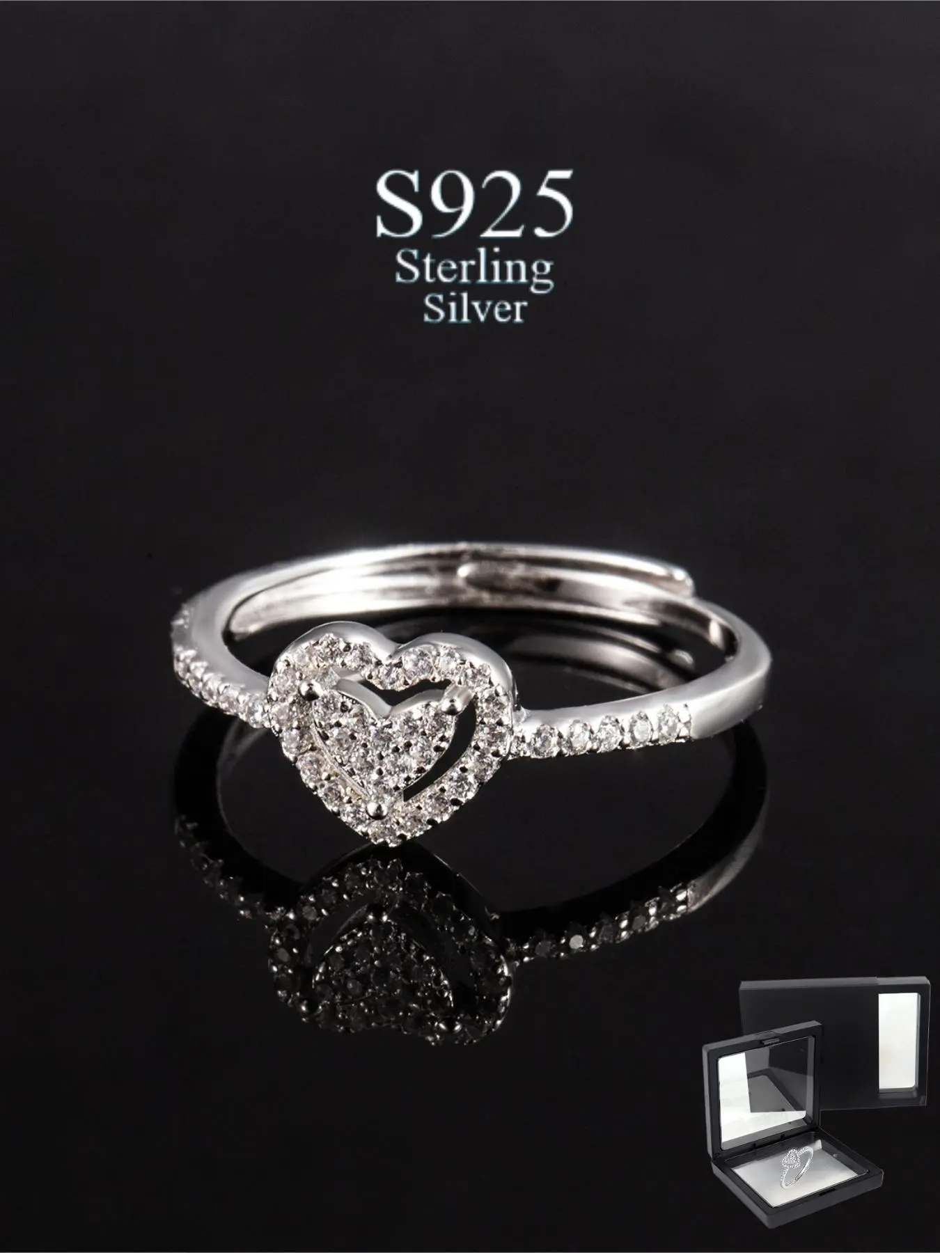 S925 Sterling Silver Heart Shaped Rhinestone Design Ring, Fashion Accessories for Women & Girls, Trendy All-match & Exquisite Jewelry for Birthday Gift