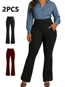 2pcs Set Of Multi-color Women's High Waisted Flared Pants, Elastic, Smooth And Comfortable Fabric, Casual And Daily Wear,  Women's High Waisted Yoga Pants  & Pockets - Full-Length Workout Leggings Suitable for Gym, Training,  Breathable fabric, summer