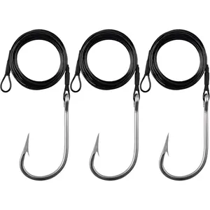 Fishing  Hook Rigs, 3 count Surf Fishing Rigs Stainless Steel Wire Leader with Tuna Hooks Big  Deep Sea Gear for  Tuna Halibut