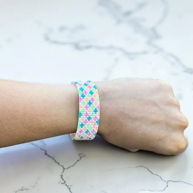 Miyuki Delica Seed Bead Cuff Bracelet, Pastel Rainbow Loom Jewelry