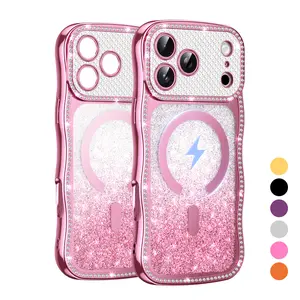 Bling Magsafe-Compatible Smartphone Casing, Magnetic Curly Wavy Frame Shockproof Cover with Built-in Camera Lens for iPhone 17 Pro Max, 16, 15, 14, 13, 12 Handheld Devices, Women’s Phones & Electronics Accessories
